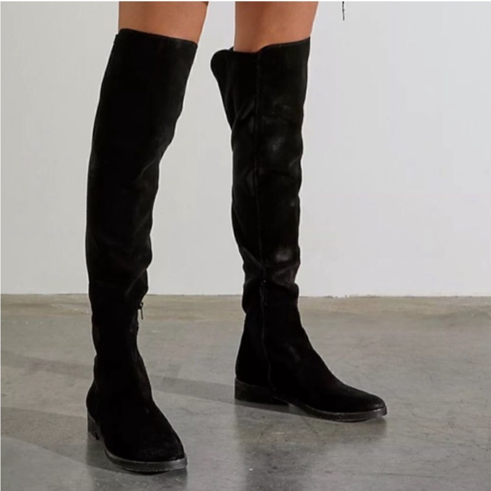 Free People Carson Stretch Over-the-Knee Boots Black Suede US 7